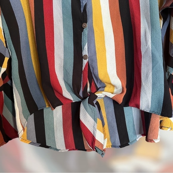 Altar’s StateRetro Tie Front Blouse Medium Vertical Stripe Knotted Crop 70s - Picture 2 of 4